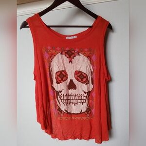 Daydreamer LA Skull logo open back tank in red, Size L